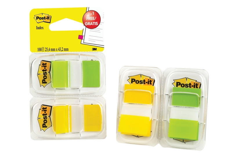 Post-It Index Pack de 2 Dispensadores con 50 Marcadores de Indice Reposicionables - Forma Rectangular - Color Verde