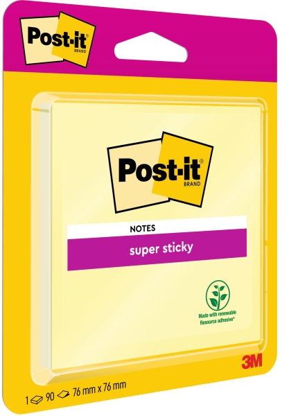 Post-It Super Sticky Bloc de 90 Notas Adhesivas Reposicionables - 76x76mm - 100% PEFC - Color Amarillo Claro