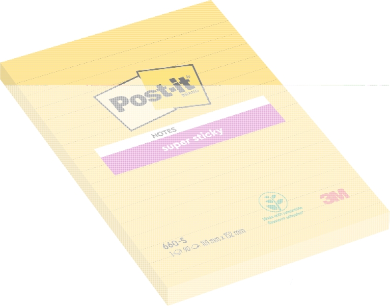 Post-It Super Sticky Pack de 6 Blocs de 75 Notas Adhesivas Reposicionables - Forma Rectangular - 101x152mm - Color Amarillo Claro