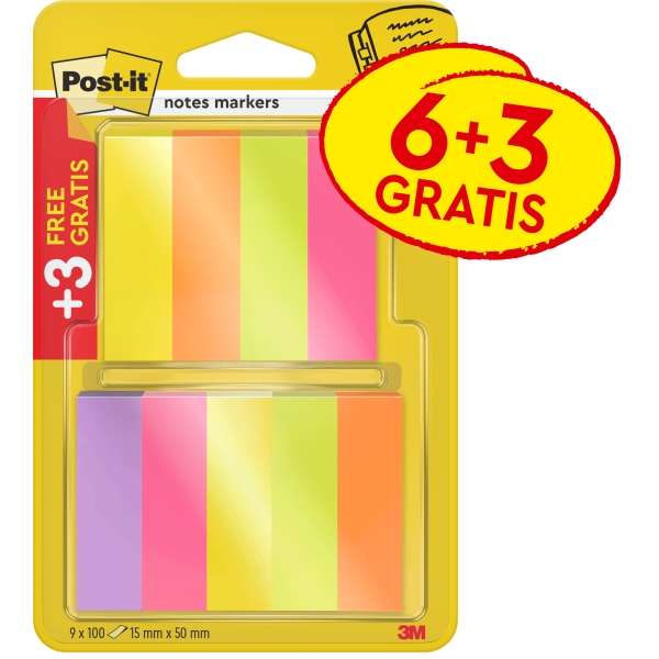 Post-It Pack de 9 Blocs de 100 Marcadores Reposicionables - Forma Rectangular - Colores Surtidos