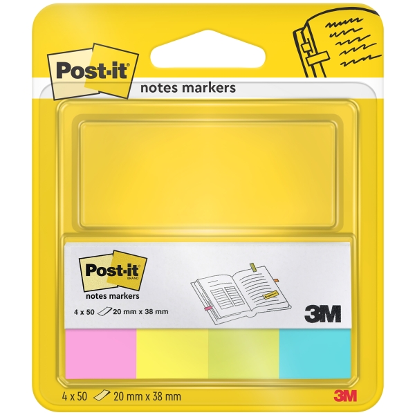 Post-It Pack de 4 Blocs de 50 Marcadores Reposicionables - Forma Rectangular - Colores Surtidos