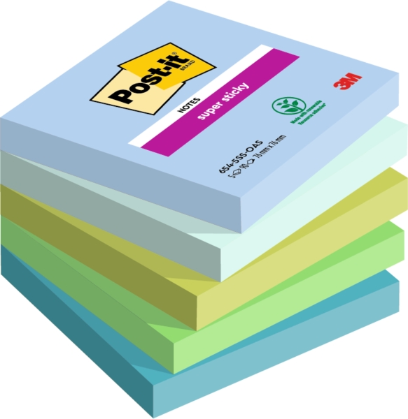 Post-It Super Sticky Pack de 5 Blocs de 90 Notas Adhesivas Reposicionables - Forma Cuadrada - 76x76mm - Colores Surtidos