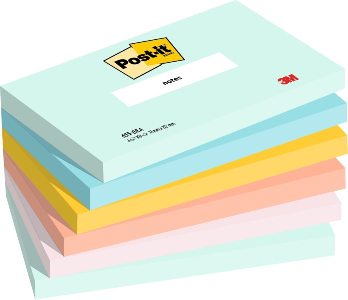 Post-It Pack de 6 Blocs de 100 Notas Adhesivas Reposicionables - Forma Rectangular - 76x127mm - Colores Surtidos