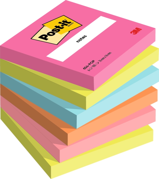 Post-It Pack de 6 Blocs de 100 Notas Adhesivas Reposicionables - Forma Cuadrada - 76x76mm - Colores Surtidos