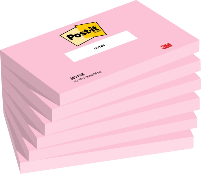 Post-It Pack de 6 Blocs de 100 Notas Adhesivas Reposicionables - Forma Rectangular - 76x127mm - Color Rosa