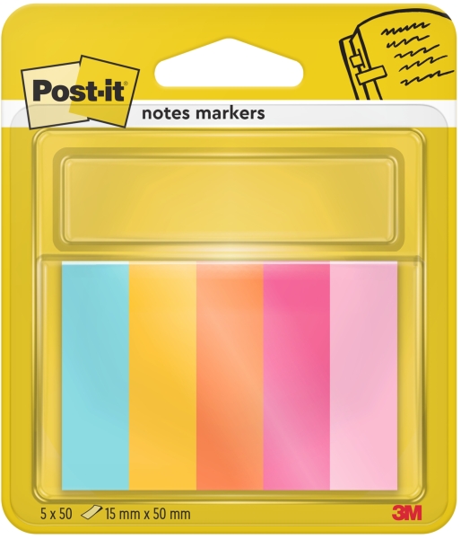 Post-It Pack de 5 Blocs de 50 Marcadores Reposicionables - Forma Rectangular - Colores Surtidos