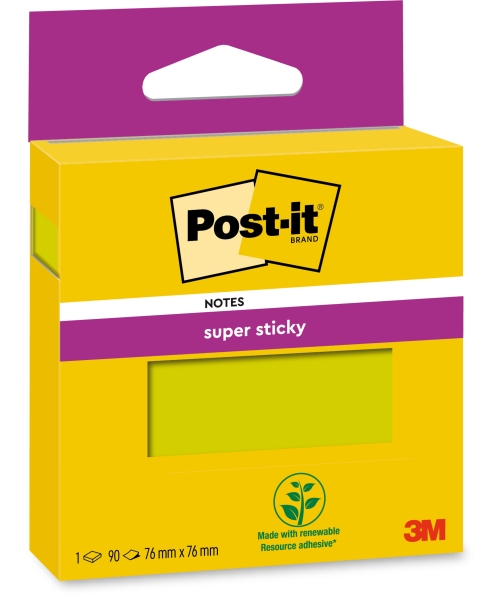 Post-It Super Sticky Pack de Hojas/Bloc, 1 Bloc de 90 Notas Adhesivas Reposicionables - 76x76mm - Color Verde