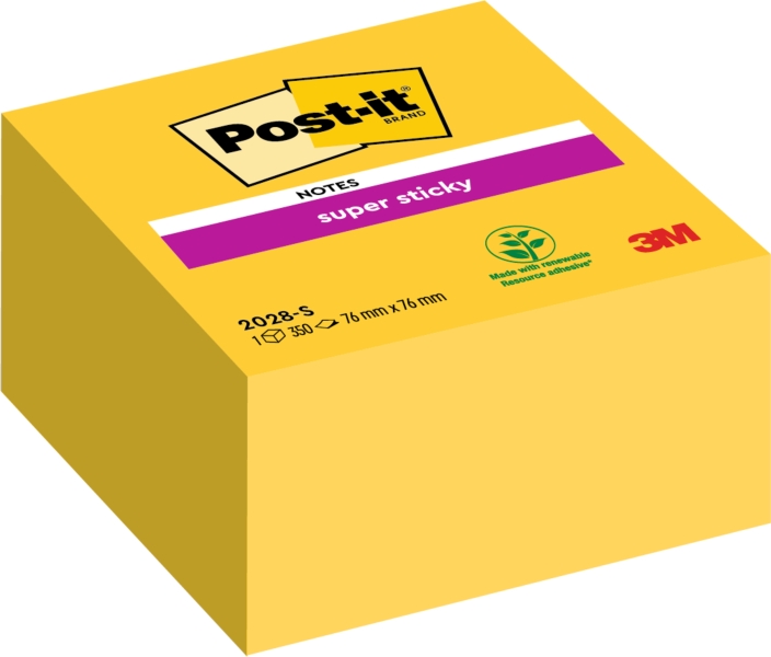 Post-It Super Sticky Cubo de 350 Notas Adhesivas Reposicionables - 76x76mm - 100% PEFC - Color Amarillo