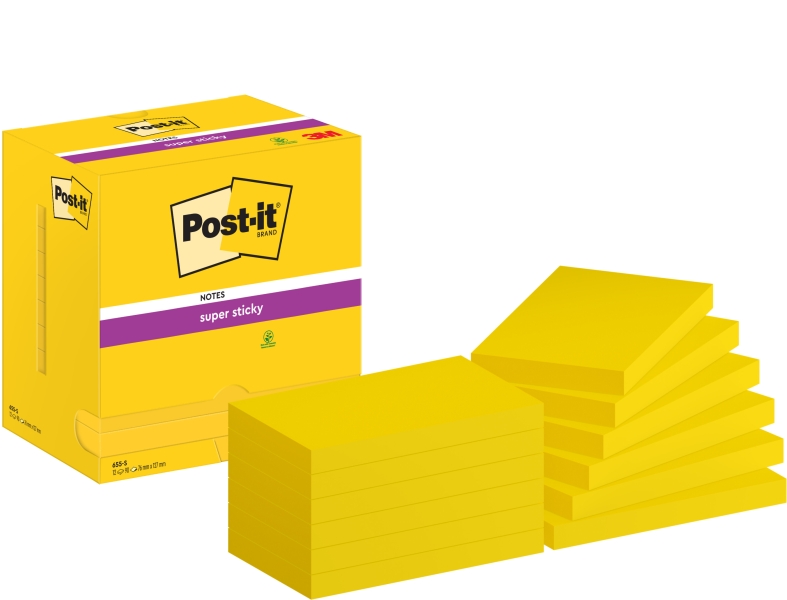 Post-It Super Sticky Pack de 12 Blocs de 90 Notas Adhesivas Reposicionables Colores Ultra - 76x127mm - Color Amarillo