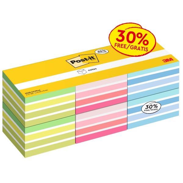Post-It Pack de 6 Cubos de 450 Notas Adhesivas Reposicionables - Forma Cuadrada - Colores Surtidos