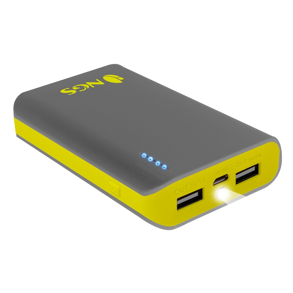 NGS Power Pump Bateria Externa/Power Bank 6600mAh - Luz Flash - Carga Simultanea - Color Gris/Amarillo