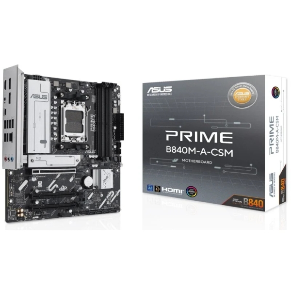 Asus Prime B840M-A-CSM Placa Base AM5 - 4x DDR5, 3x M2, 4x Sata III, PCIe 3.0, 4.0, USB 2.0, 3.2, USB-C, RJ-45, HDMI, DisplayPort - Factor de Forma MicroATX