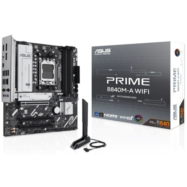 Asus Prime B840M-A WIFI Placa Base AM5 -WiFi, Bluetooth, 4x DDR5, 3x M2, 4x Sata III, PCIe 3.0, 4.0, USB 2.0, 3.2, USB-C, RJ-45, HDMI, DisplayPort - Factor de Forma MicroATX