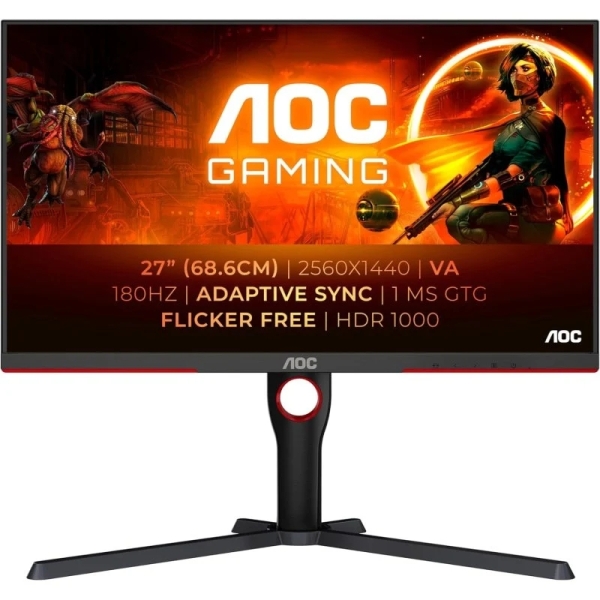 AOC G3 Monitor 27\" Mini LED VA QHD HDR1000 180Hz - Respuesta 1ms - Ajustable en Altura, Giratorio e Inclinable - Angulo de Vision 178° - HDMI, DisplayPort, Audio - Montaje VESA 100x100 AOC G3 Monitor 27\" Mini LED VA QHD HDR1000 180Hz - Respuesta 1ms - Ajustable en Altura, Giratorio e Inclinable - Angulo de Vision 178° - HDMI, DisplayPort, Audio - Montaje VESA 100x100