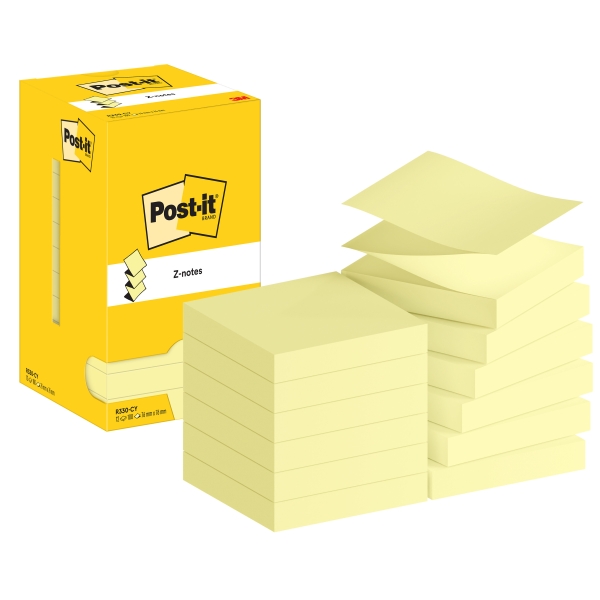 Post-It Pack de 12 Blocs de 100 Z-Notas Adhesivas Reposicionables 76x76mm - Forma Cuadrada - Caja Dispensadora - Color Amarillo Claro Post-It Pack de 12 Blocs de 100 Z-Notas Adhesivas Reposicionables 76x76mm - Forma Cuadrada - Caja Dispensadora - Color Amarillo Claro