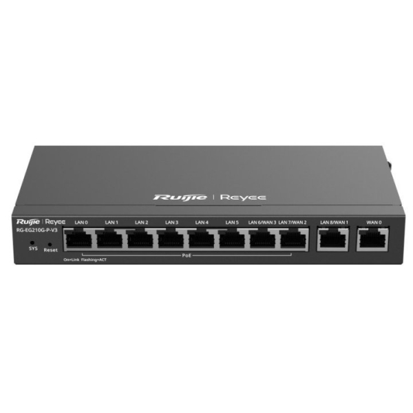 Ruijie RG-EG210G-P-V3 Router Gestionado - 10 Puertos - 8x PoE 110W - Soporta hasta 4 Enlaces WAN - 600Mbps - Capacidad hasta 200 Usuarios - Gestion en la Nube - Color Gris Oscuro Ruijie RG-EG210G-P-V3 Router Gestionado - 10 Puertos - 8x PoE 110W - Soporta hasta 4 Enlaces WAN - 600Mbps - Capacidad hasta 200 Usuarios - Gestion en la Nube - Color Gris Oscuro