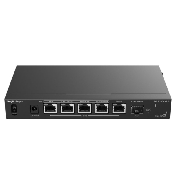 Ruijie RG-EG406XS-P Router Gestionado - 6 Puertos - 5x Ethernet 2.5Gbps - SFP+ - 4x PoE+ 110W - Gestion en la Nube - Color Negro Ruijie RG-EG406XS-P Router Gestionado - 6 Puertos - 5x Ethernet 2.5Gbps - SFP+ - 4x PoE+ 110W - Gestion en la Nube - Color Negro