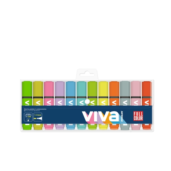 Molin Viva Pack de 12 Marcadores Fluorescentes - Trazo entre 1 y 5mm - Tinta con Base de Agua - Colores Surtidos Molin Viva Pack de 12 Marcadores Fluorescentes - Trazo entre 1 y 5mm - Tinta con Base de Agua - Colores Surtidos