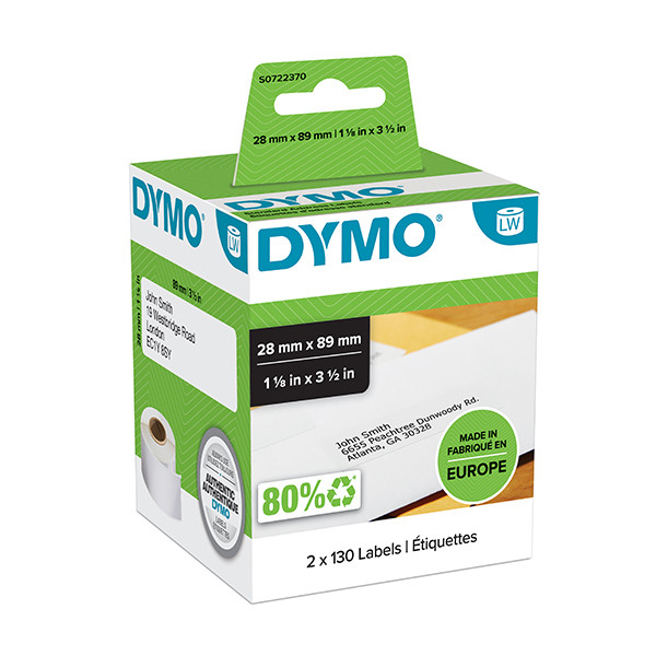 Dymo 99010 Pack de 2 Rollos de Etiquetas Original para Rotuladora - 130 Etiquetas por Rollo - Medidas 28mm x 89mm - Color Blanco Dymo 99010 Pack de 2 Rollos de Etiquetas Original para Rotuladora - 130 Etiquetas por Rollo - Medidas 28mm x 89mm - Color Blanco