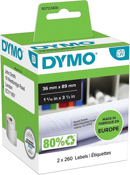 Dymo LW 99012 Etiquetas Originales de Direccion Grandes Autoadhesivas - 36x89mm - 520 Unidades - S0722400 Dymo LW 99012 Etiquetas Originales de Direccion Grandes Autoadhesivas - 36x89mm - 520 Unidades - S0722400