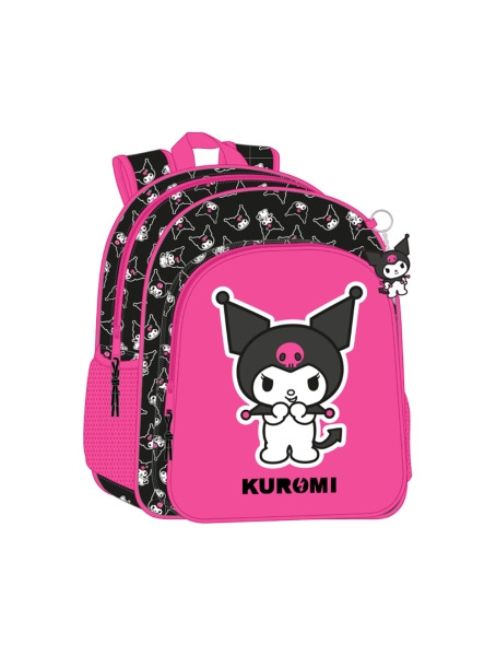 Safta Kuromi Mochila Infantil - Adaptable a Carro - Asa de Mano - Bolsillos Laterales - 33x42x14cm - Color Fucsia/Negro