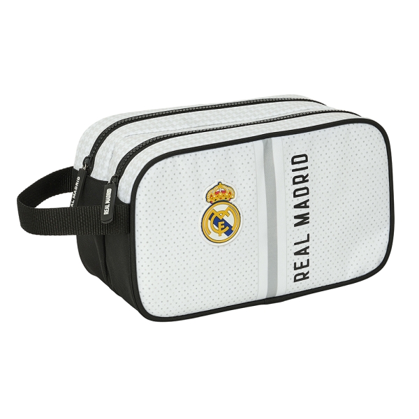 Safta Real Madrid 1ª Equipacion 24/25 Neceser - 2 Compartimentos - Asa de Mano - 26x15x12.5cm - Color Blanco/Negro