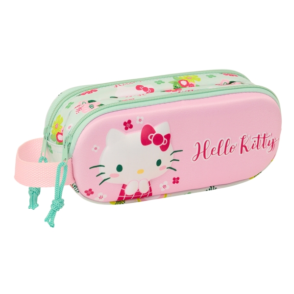 Safta Hello Kitty Estuche Portatodo 3D - 2 Compartimentos - Asa de Mano - 21x8x6cm - Color Rosa