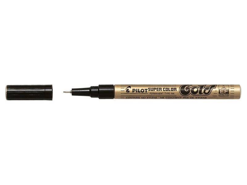 Pilot Super Color Rotulador Permanente Fino - Punta de 1mm de Poliacetal - Tinta muy Densa y Opaca - Cuerpo Metalico - Color Oro