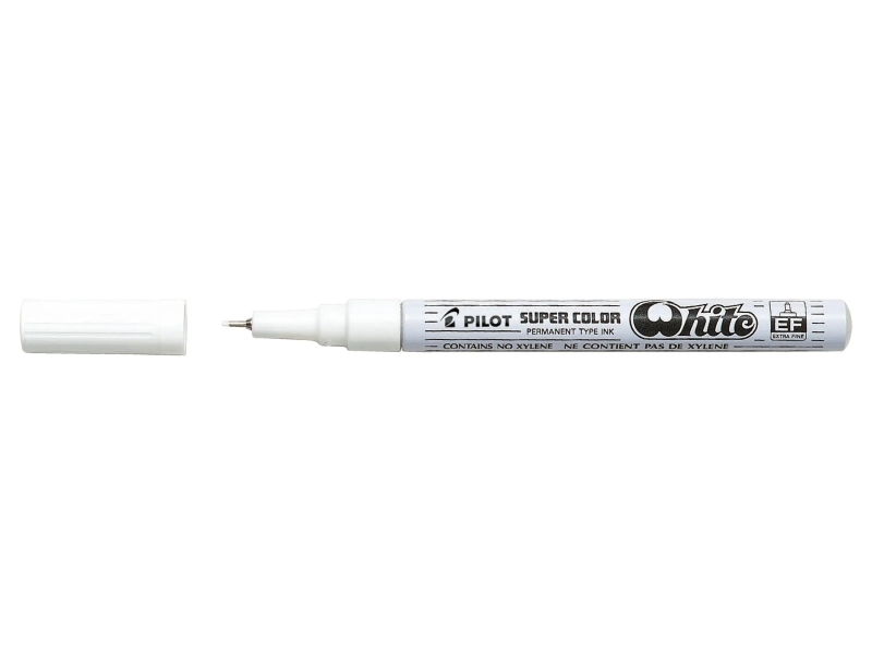 Pilot Super Color Rotulador Permanente Fino - Punta de 1mm de Poliacetal - Tinta muy Densa y Opaca - Cuerpo Metalico - Color Blanco