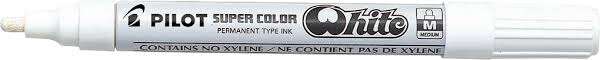 Pilot Super Color Rotulador Permanente - Punta de 4,5mm de Poliacetal - Tinta muy Densa y Opaca - Cuerpo Metalico - Color Blanco