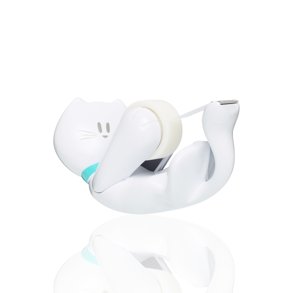 Scotch Magic Dispensador de Cinta Adhesiva - Forma de Gato - Incluye 1 Rollo de 19mm x 8.89m - Color Blanco