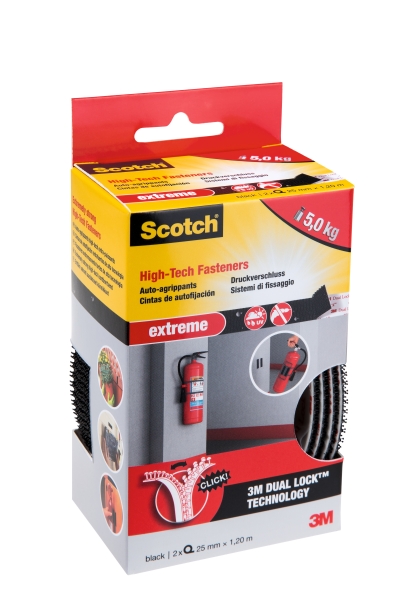 Scotch Extreme Pack de 2 Cierres Adhesivos Reposicionables - 25mm x 1.2m - Color Negro Scotch Extreme Pack de 2 Cierres Adhesivos Reposicionables - 25mm x 1.2m - Color Negro