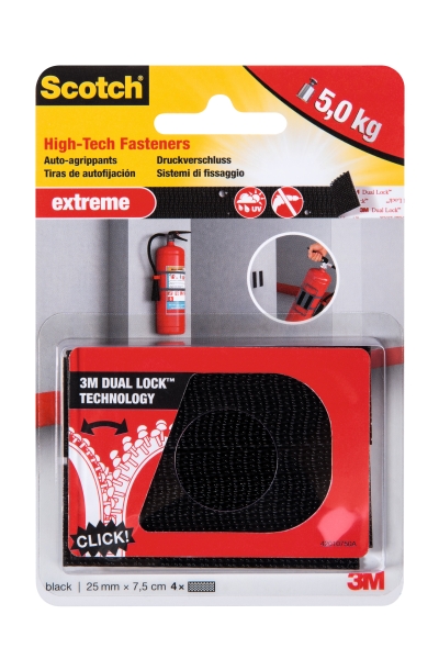 Scotch Extreme Cierres Adhesivos Reposicionables - 25mm x 75mm - Soporta hasta 5kg - Color Negro Scotch Extreme Cierres Adhesivos Reposicionables - 25mm x 75mm - Soporta hasta 5kg - Color Negro