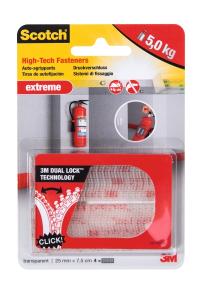 Scotch Extreme Cierres Adhesivos Reposicionables - 25mm x 75mm - Soporta hasta 5kg - Color Transparente Scotch Extreme Cierres Adhesivos Reposicionables - 25mm x 75mm - Soporta hasta 5kg - Color Transparente