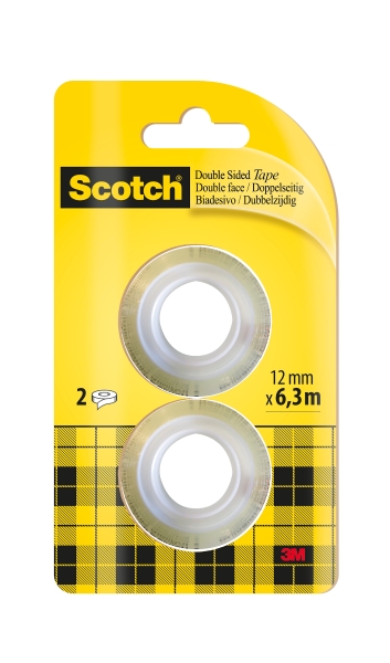 Scotch Pack de 2 Cintas Adhesivas de Doble Cara - Recambio - 12mm x 6.3m - Color Transparente