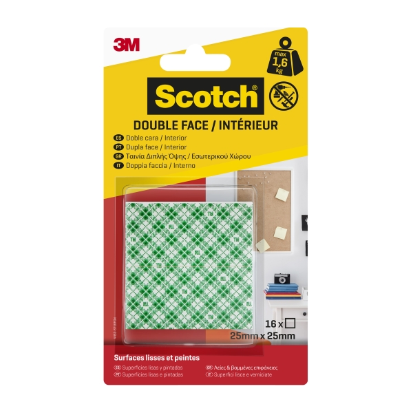 Scotch Pack de 16 Adhesivos de Montaje - 25x25mm - Uso en Interior - Cuadrado - Color Blanco Scotch Pack de 16 Adhesivos de Montaje - 25x25mm - Uso en Interior - Cuadrado - Color Blanco