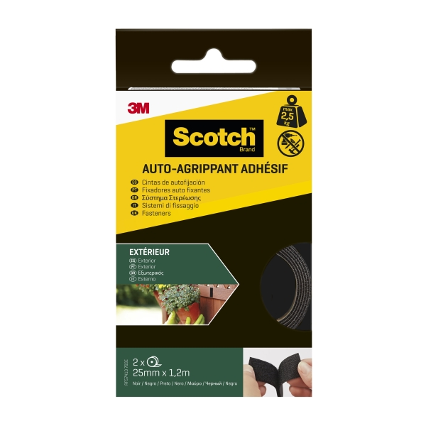 Scotch Cierres Adhesivos Reposicionables - 25mm x 1.2m - Uso en Exterior - Color Negro Scotch Cierres Adhesivos Reposicionables - 25mm x 1.2m - Uso en Exterior - Color Negro