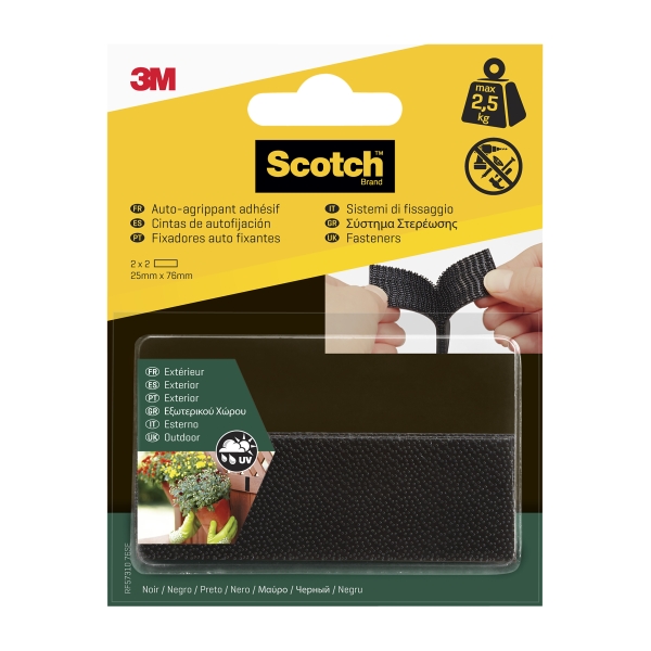 Scotch Pack de 2 Cierres Adhesivos Reposicionables - 25x76mm - Uso en Exterior - Color Negro Scotch Pack de 2 Cierres Adhesivos Reposicionables - 25x76mm - Uso en Exterior - Color Negro