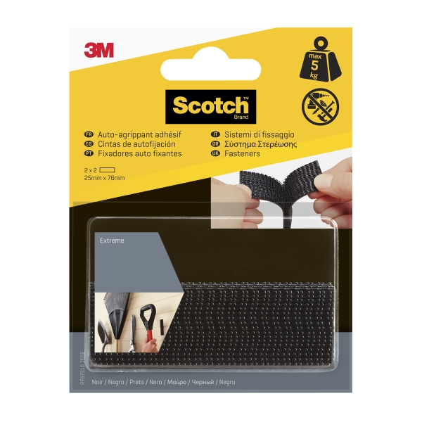 Scotch Extreme Pack de 2 Cierres Adhesivos Reposicionables - 25x75mm - Color Negro Scotch Extreme Pack de 2 Cierres Adhesivos Reposicionables - 25x75mm - Color Negro
