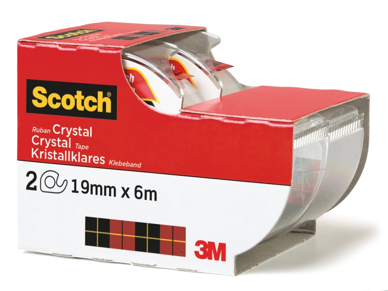 Scotch Crystal Pack de 2 Cintas Adhesivas Invisible - Supertransparente - 19mm x 6m - Color Blanco
