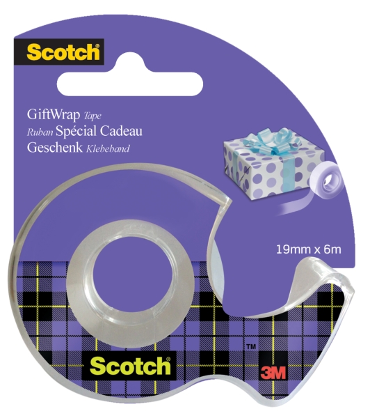 Scotch Giftwrap Cinta Adhesiva Satinada - 19mm x 6m - Especial para Envolver Regalos - Incluye Dispensador - Color Transparente
