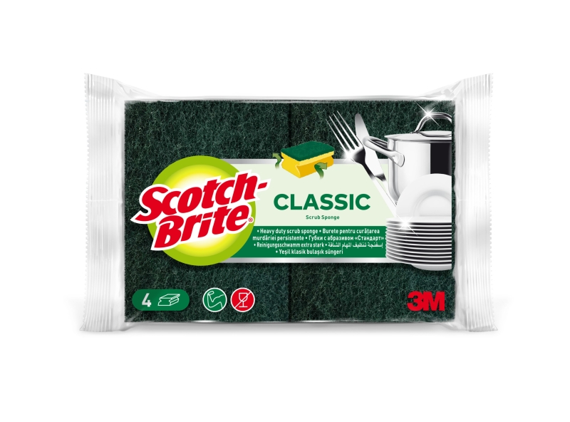 Scotch-Brite Classic Pack de 4 Estropajos de Cocina - Proteccion para los Dedos - Color Verde Oscuro Scotch-Brite Classic Pack de 4 Estropajos de Cocina - Proteccion para los Dedos - Color Verde Oscuro