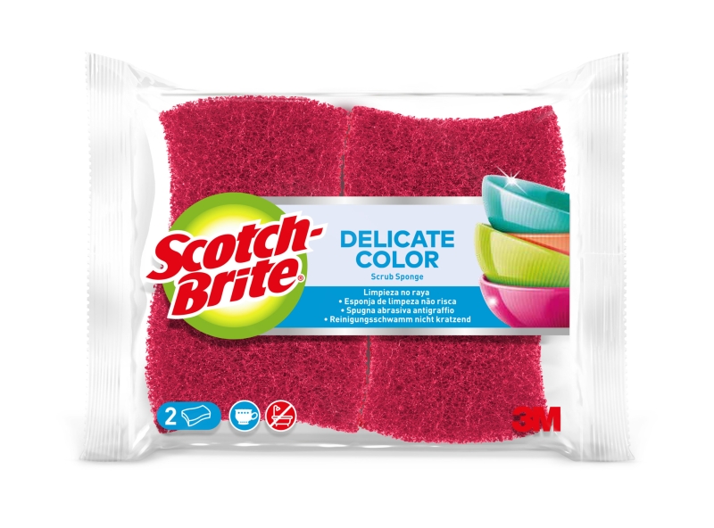 Scotch-Brite Delicate Color Pack de 2 Estropajos de Cocina - Proteccion para los Dedos - No Raya - Color Rojo Scotch-Brite Delicate Color Pack de 2 Estropajos de Cocina - Proteccion para los Dedos - No Raya - Color Rojo
