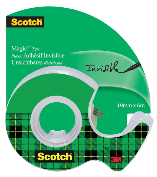 Scotch Magic Cinta Adhesiva Invisible - 19mm x 6m - Incluye Dispensador - Color Transparente