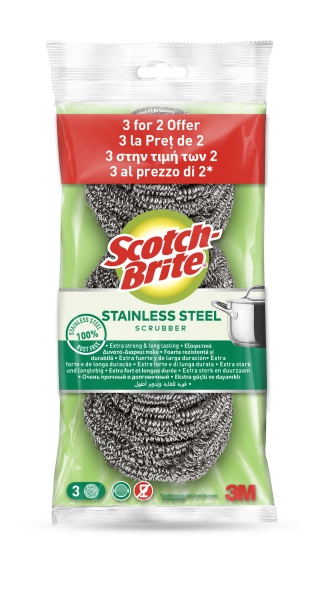 Scotch-Brite Pack de 3 Estropajos de Acero Inoxidable - Promocion 2 + 1 Gratis - Color Gris Metalizado Scotch-Brite Pack de 3 Estropajos de Acero Inoxidable - Promocion 2 + 1 Gratis - Color Gris Metalizado