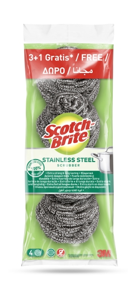 Scotch-Brite Pack de 4 Estropajos de Acero Inoxidable - Promocion 3 + 1 Gratis - Color Gris Metalizado Scotch-Brite Pack de 4 Estropajos de Acero Inoxidable - Promocion 3 + 1 Gratis - Color Gris Metalizado