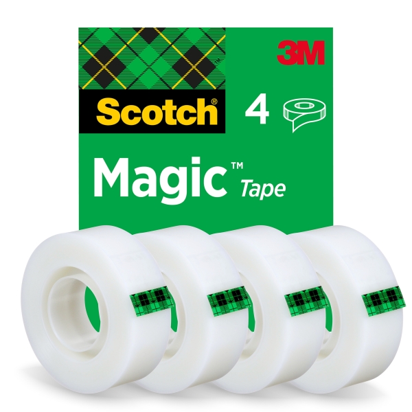 Scotch Magic Pack de 4 Cintas Adhesivas Invisible - 19mm x 33m - Color Transparente