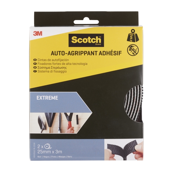 Scotch Extreme Cierres Adhesivos Reposicionables - 25mm x 3m - Color Negro Scotch Extreme Cierres Adhesivos Reposicionables - 25mm x 3m - Color Negro