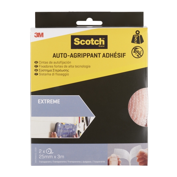 Scotch Extreme Cierres Adhesivos Reposicionables - 25mm x 3m - Color Transparente Scotch Extreme Cierres Adhesivos Reposicionables - 25mm x 3m - Color Transparente
