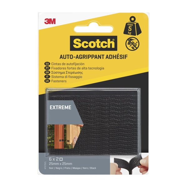 Scotch Extreme Pack de 6 Cierres Adhesivos Reposicionables - 25x25mm - Altas Prestaciones - Color Negro Scotch Extreme Pack de 6 Cierres Adhesivos Reposicionables - 25x25mm - Altas Prestaciones - Color Negro